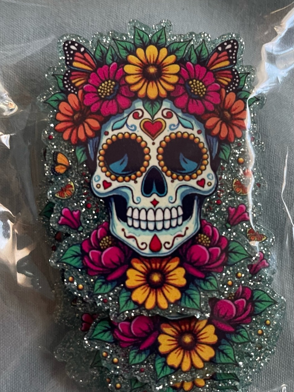 NEW 5pc Sugar Skull Glitter Flats Acrylic Planar